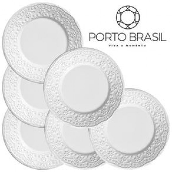 conjunto 6 pratos rasos madeleine branco porto brasil