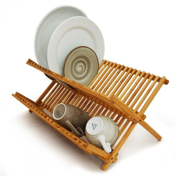 escorredor de louça pratos dobrável bambu 
