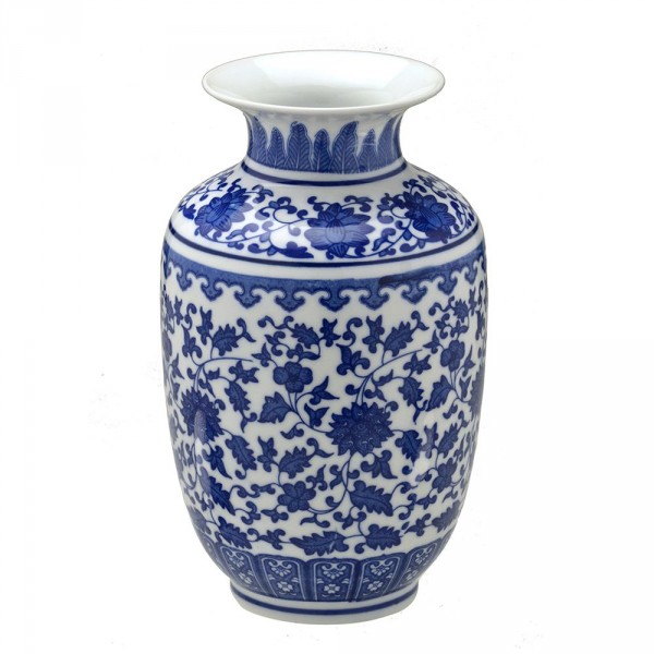 vaso de porcelana branco e azul grande