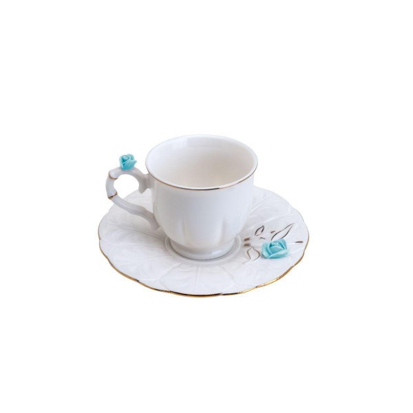 jogo 6 xícaras café porcelana flower round plate colorido 100ml