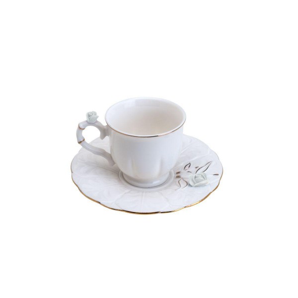 jogo 6 xícaras café porcelana flower round plate colorido 100ml
