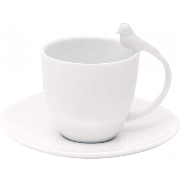 jogo 6 xícaras chá porcelana birds branco 200 ml