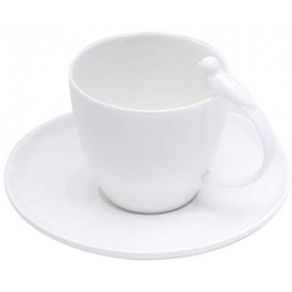 jogo 6 xícaras chá porcelana birds branco 200 ml