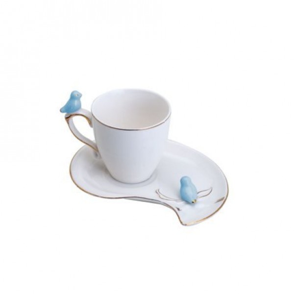 jogo 6 xícaras café porcelana  cute birds plate colorido 90ml