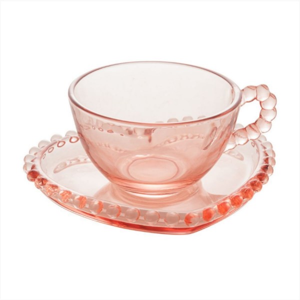 jogo 4 xícaras chá pearl rosa 180ml